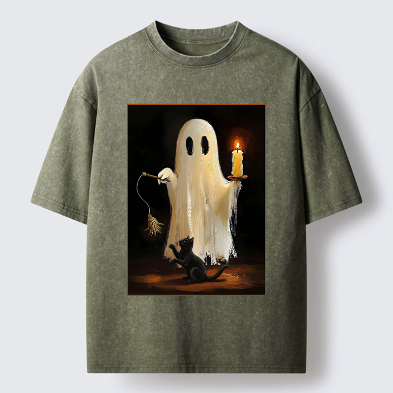 Tokyo‑Tiger Ghost Cat Halloween Art Washed T‑Shirt