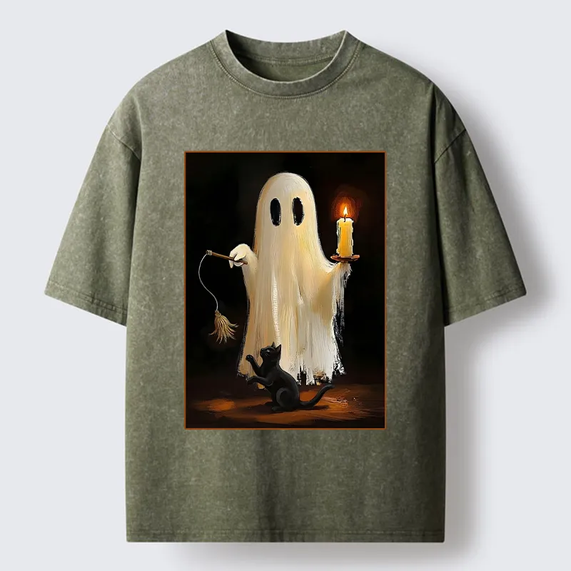 Tokyo‑Tiger Ghost Cat Halloween Art Washed T‑Shirt