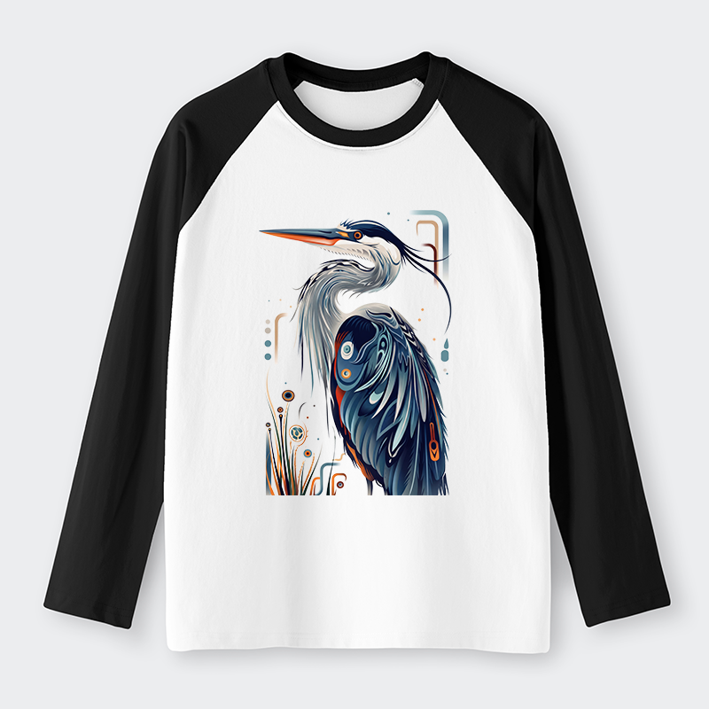 Tokyo-Tiger Stylish Blue Heron Raglan Long Sleeve T-shirt