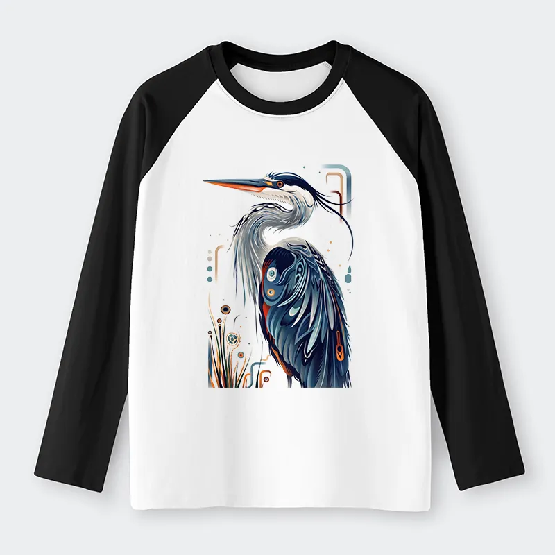 Tokyo-Tiger Stylish Blue Heron Raglan Long Sleeve T-shirt