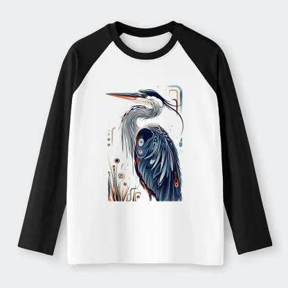 Tokyo-Tiger Stylish Blue Heron Raglan Long Sleeve T-shirt