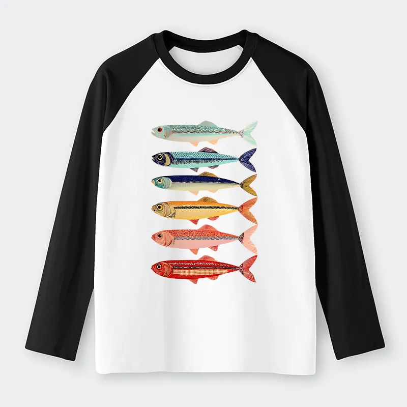 Tokyo-Tiger Colorful Fish Stack Long Sleeve T-shirt