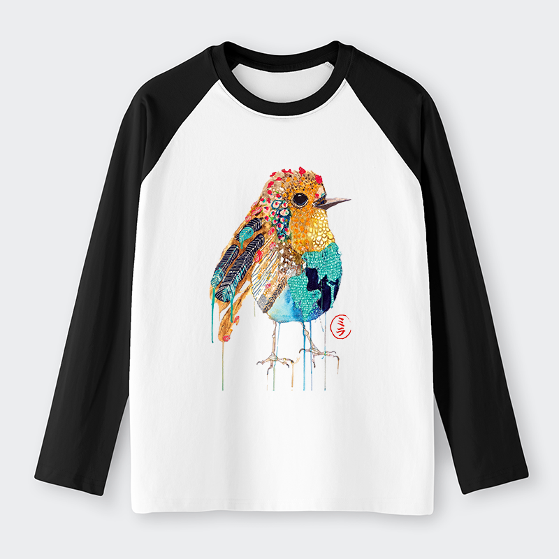 Tokyo-Tiger Sparkly Wild Bird Raglan Long Sleeve T-shirt