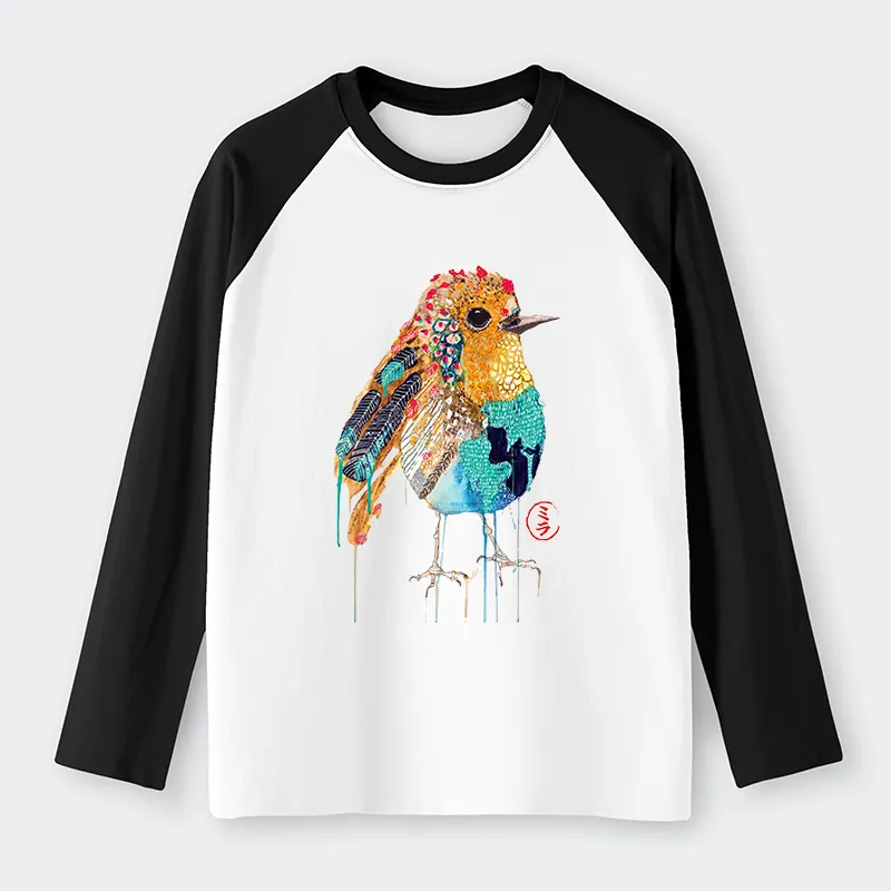 Tokyo-Tiger Sparkly Wild Bird Raglan Long Sleeve T-shirt
