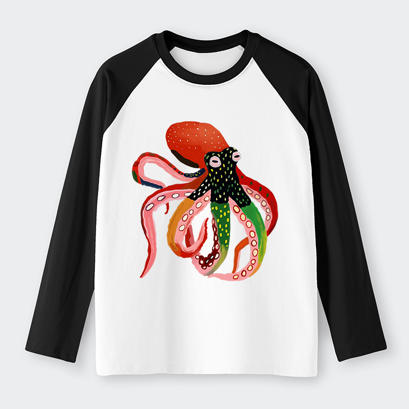 Tokyo-Tiger Colorful Octopus Art Raglan Long Sleeve T-shirt