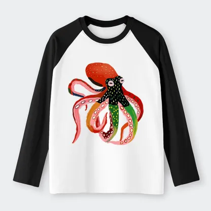 Tokyo-Tiger Colorful Octopus Art Raglan Long Sleeve T-shirt