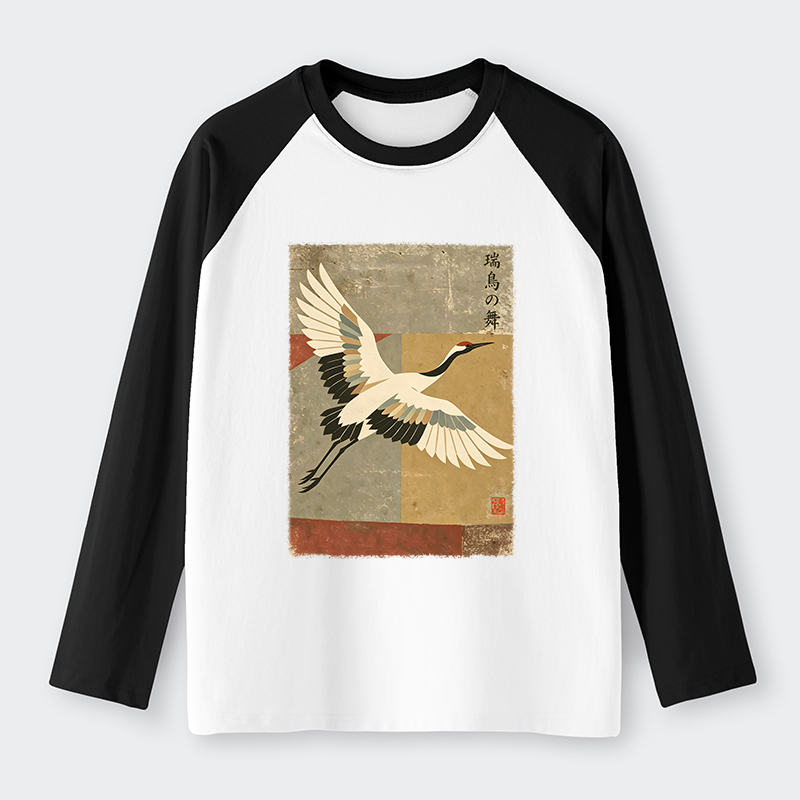 Tokyo-Tiger Crane Spirit Raglan Long Sleeve T-shirt