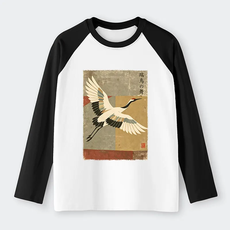 Tokyo-Tiger Crane Spirit Raglan Long Sleeve T-shirt