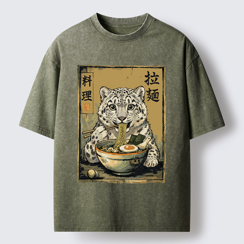 Tokyo‑Tiger Snow Leopard Ramen Washed T-Shirt