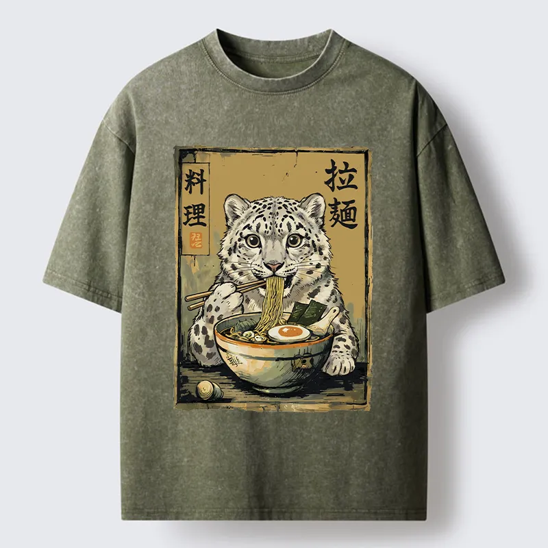Tokyo‑Tiger Snow Leopard Ramen Washed T-Shirt