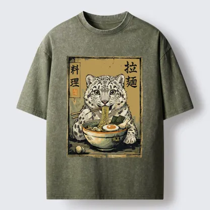 Tokyo‑Tiger Snow Leopard Ramen Washed T-Shirt