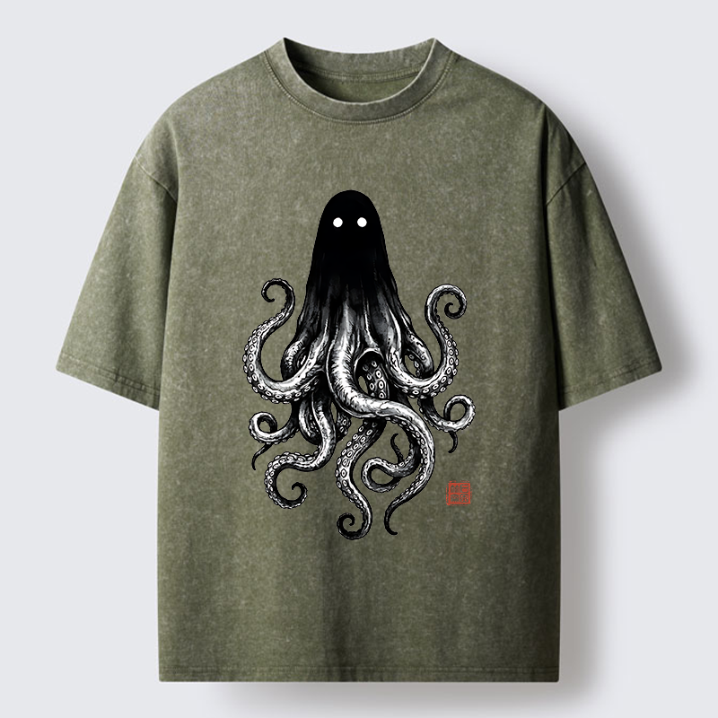 Tokyo‑Tiger Spooky Ghost Octopus Washed T‑Shirt