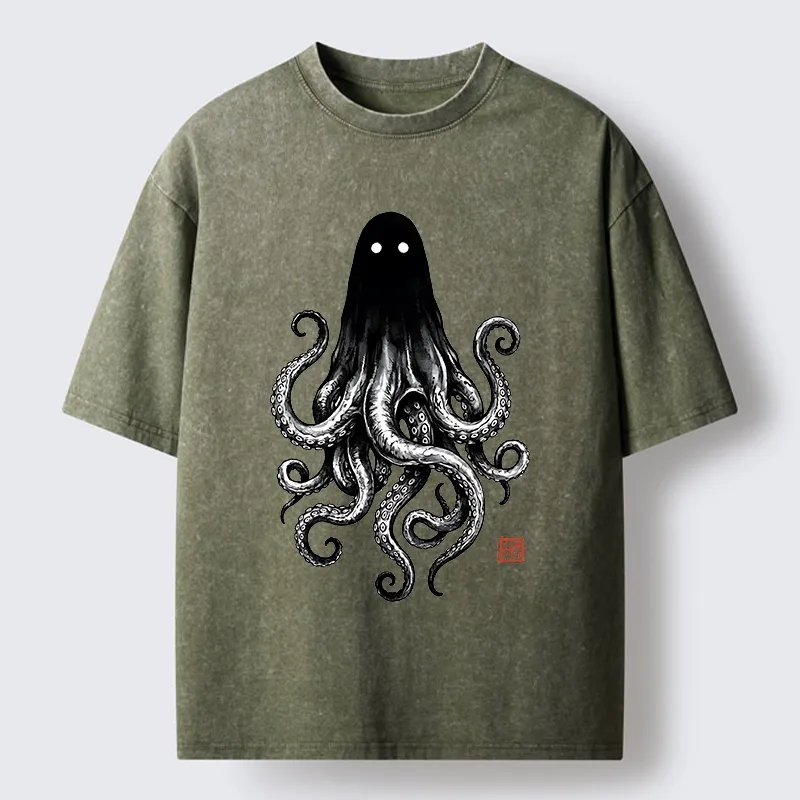 Tokyo‑Tiger Spooky Ghost Octopus Washed T‑Shirt