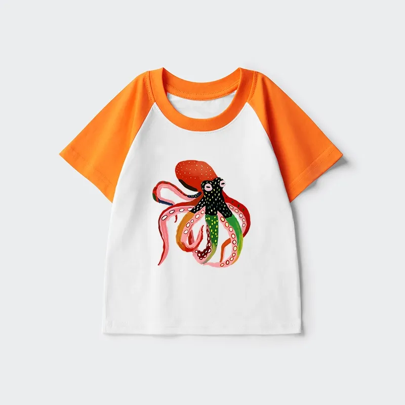 Tokyo-Tiger Colorful Octopus Art Kids Raglan T-shirt