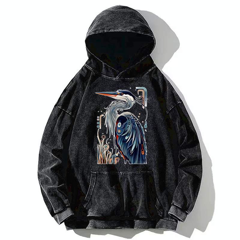 Tokyo-Tiger Stylish Blue Heron Washed Hoodie