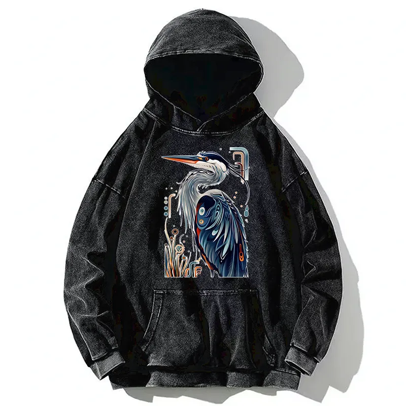 Tokyo-Tiger Stylish Blue Heron Washed Hoodie Sale
