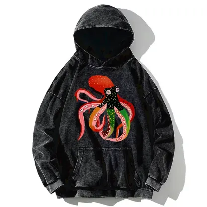 Tokyo-Tiger Colorful Octopus Art Washed Hoodie