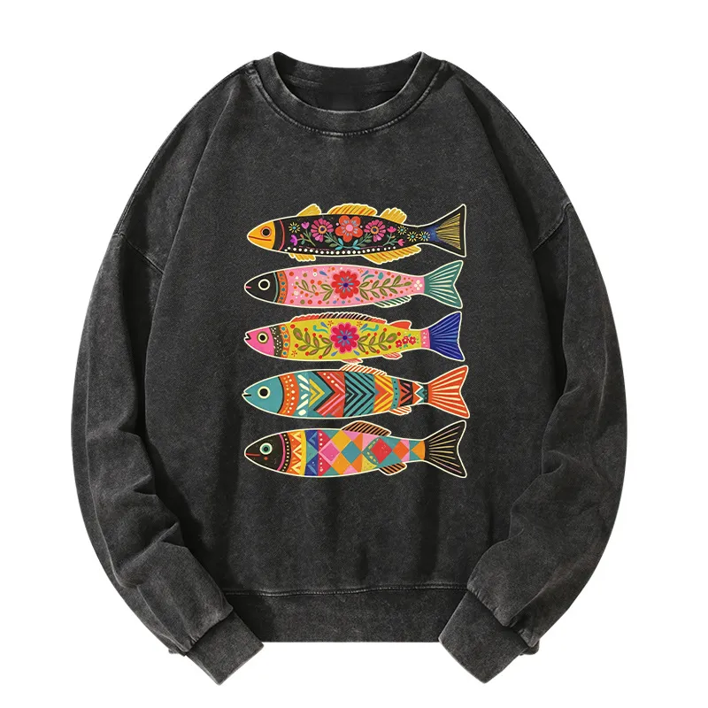 Tokyo-Tiger Colorful Patterned Fish Washed Sweatshirt