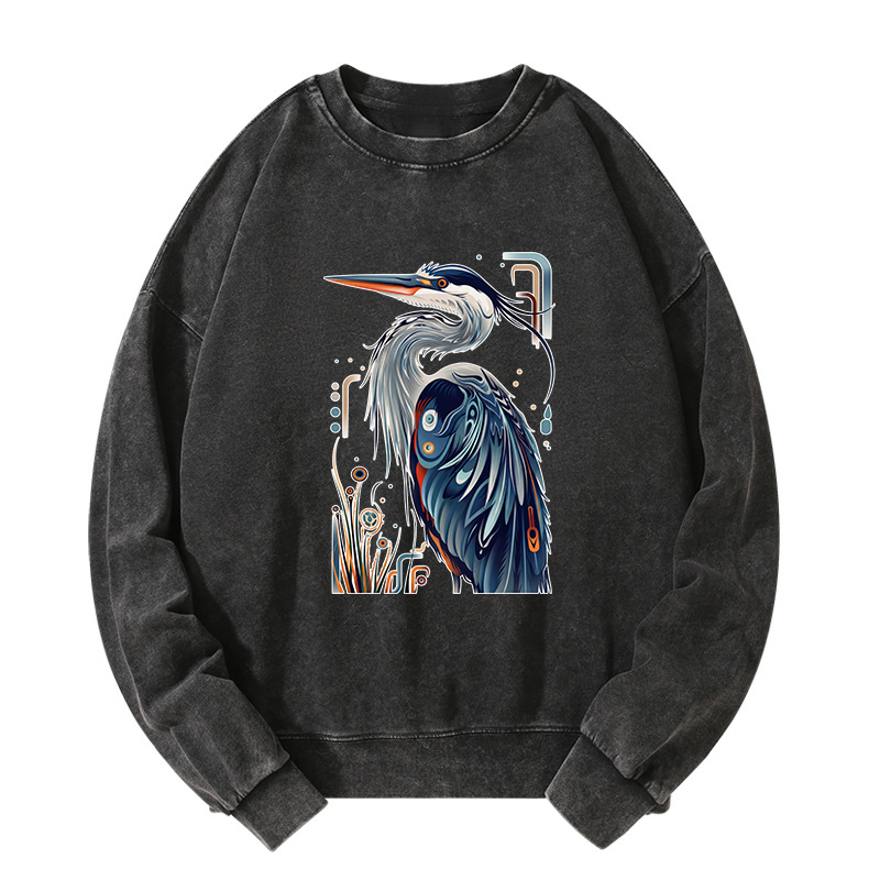 Tokyo-Tiger Stylish Blue Heron Washed Sweatshirt Sale