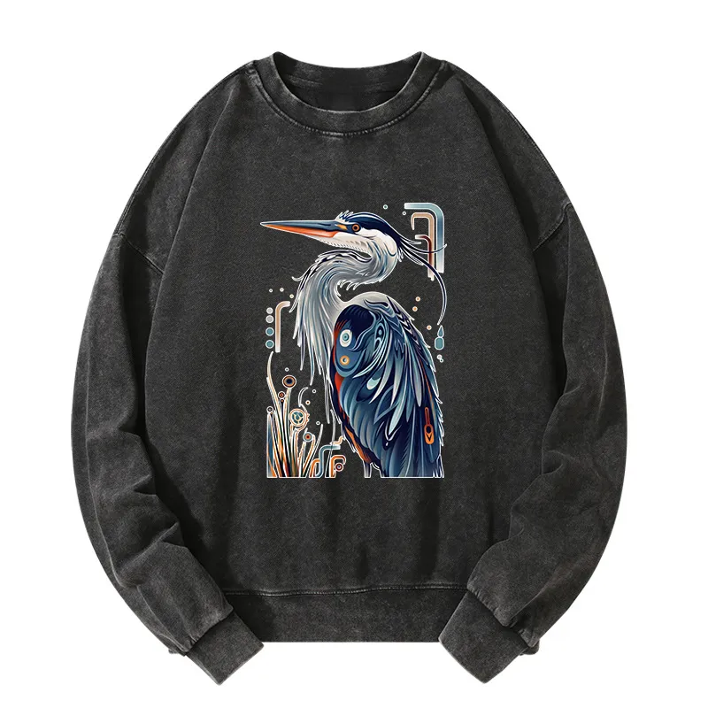 Tokyo-Tiger Stylish Blue Heron Washed Sweatshirt