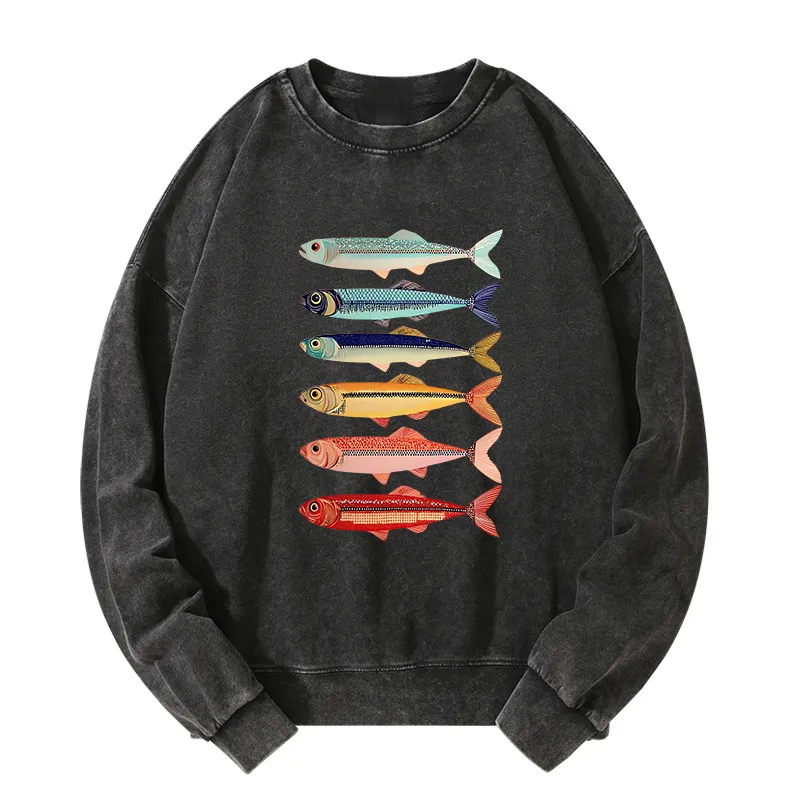 Tokyo-Tiger Colorful Fish Stack Washed Sweatshirt Sale