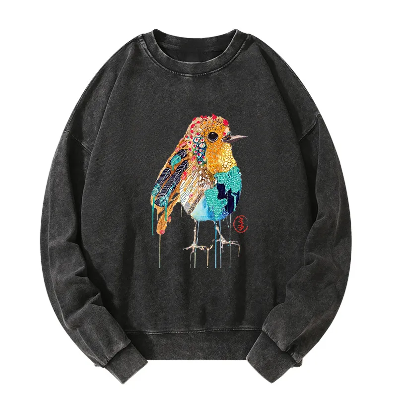 Tokyo-Tiger Sparkly Wild Bird Washed Sweatshirt