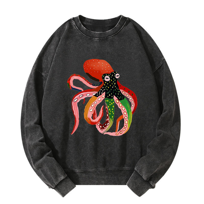 Tokyo-Tiger Colorful Octopus Art Washed Sweatshirt