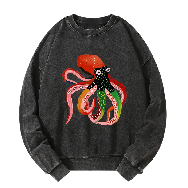 Tokyo-Tiger Colorful Octopus Art Washed Sweatshirt