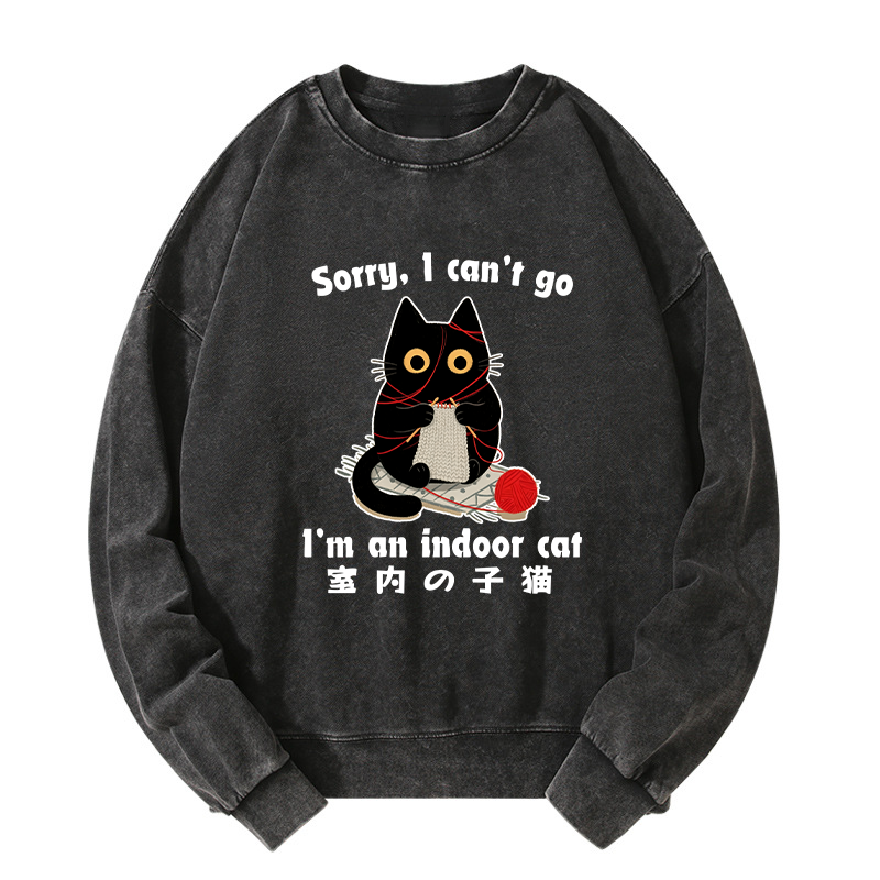Tokyo-Tiger Indoor Cat Meme Washed Sweatshirt