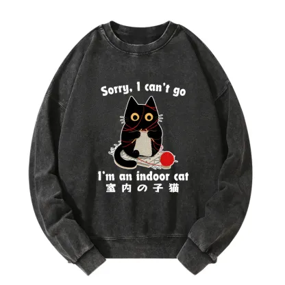 Tokyo-Tiger Indoor Cat Meme Washed Sweatshirt