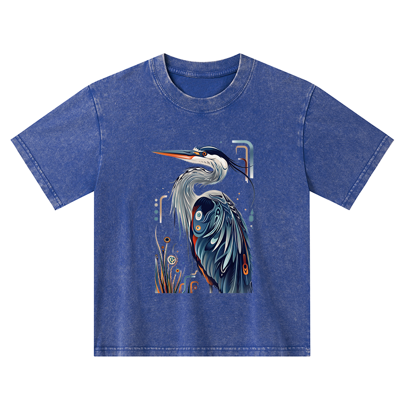 Tokyo-Tiger Stylish Blue Heron Kids Washed T-Shirt