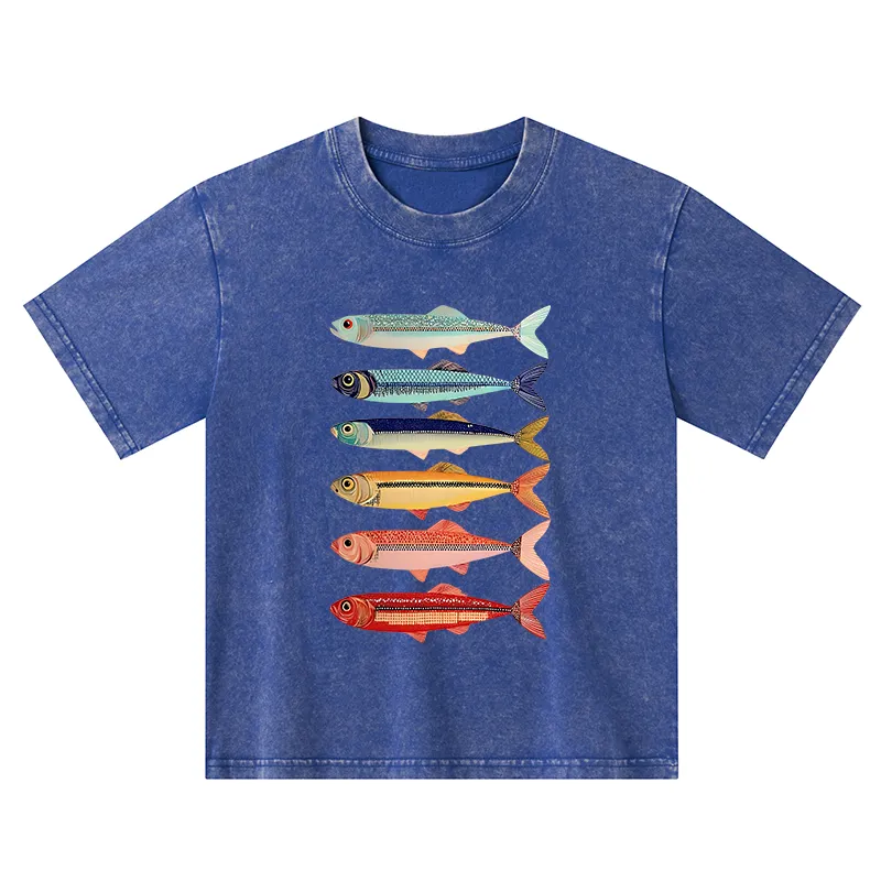 Tokyo-Tiger Colorful Fish Stack Kids Washed T-Shirt
