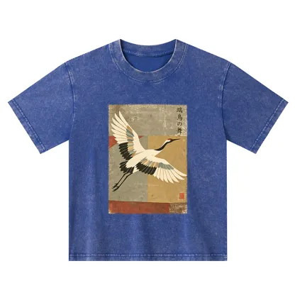 Tokyo-Tiger Crane Spirit Kids Washed T-Shirt