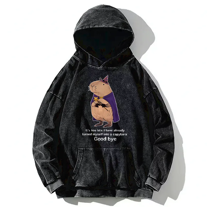 Tokyo-Tiger Funny Wizard Capybara Washed Hoodie