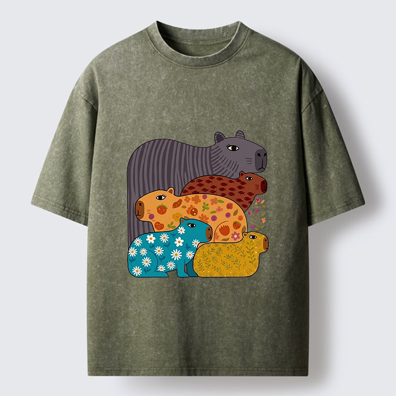 Tokyo-Tiger A Group Of Colorful Capybaras Washed T-Shirt