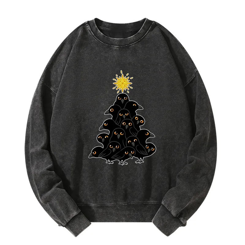 Tokyo-Tiger Crow Christmas Tree Washed Sweatshirt