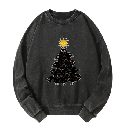 Tokyo-Tiger Crow Christmas Tree Washed Sweatshirt