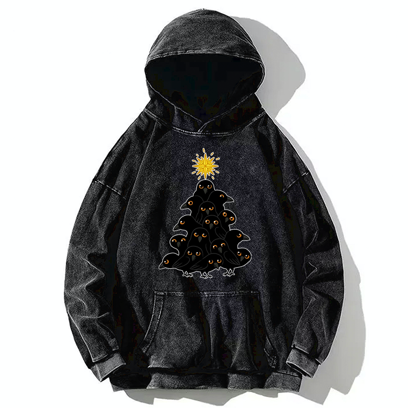 Tokyo-Tiger Crow Christmas Tree Washed Hoodie