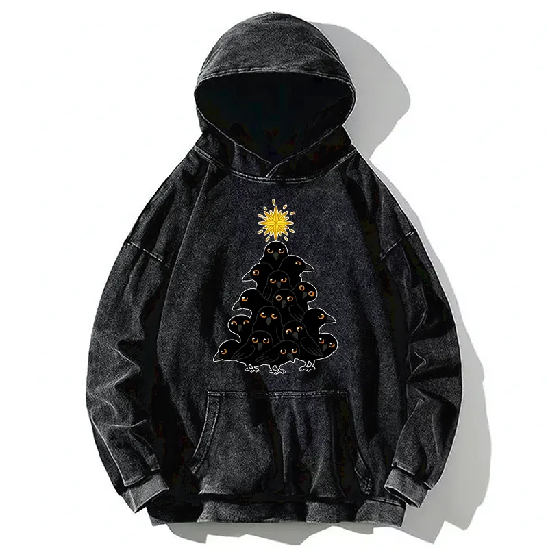 Tokyo-Tiger Crow Christmas Tree Washed Hoodie
