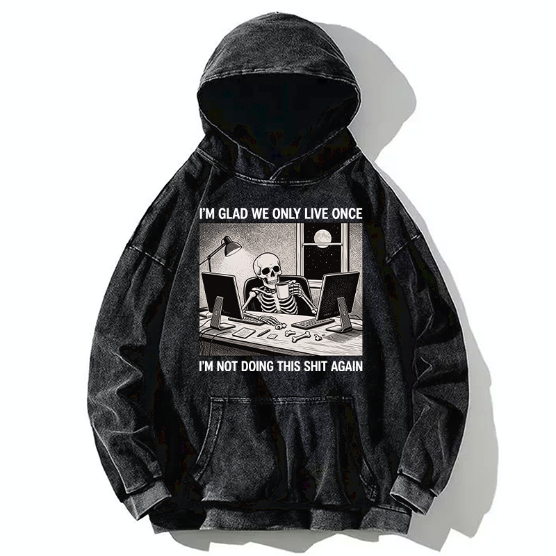 Tokyo-Tiger Funny Skeleton Coffee Break Meme Washed Hoodie
