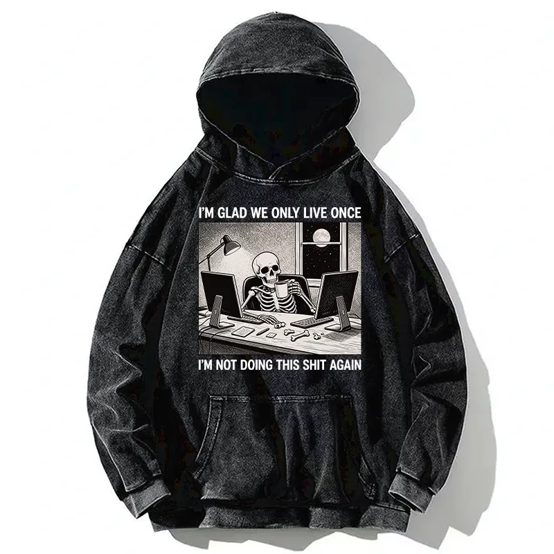 Tokyo-Tiger Funny Skeleton Coffee Break Meme Washed Hoodie