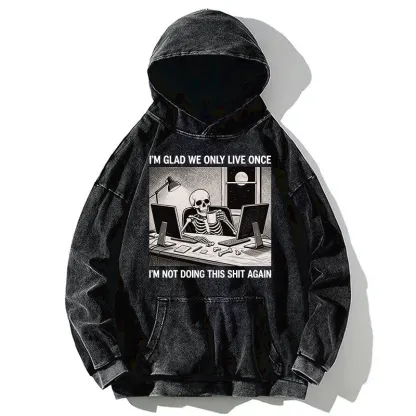 Tokyo-Tiger Funny Skeleton Coffee Break Meme Washed Hoodie