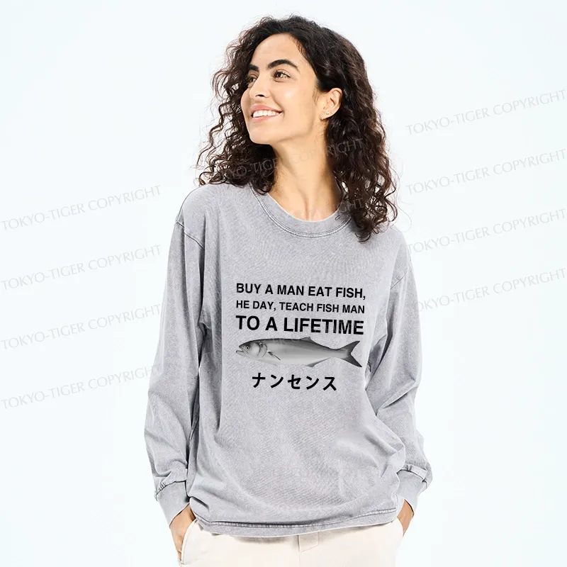 Tokyo-Tiger Funny To A Lifetime Washed Long Sleeve T-Shirt