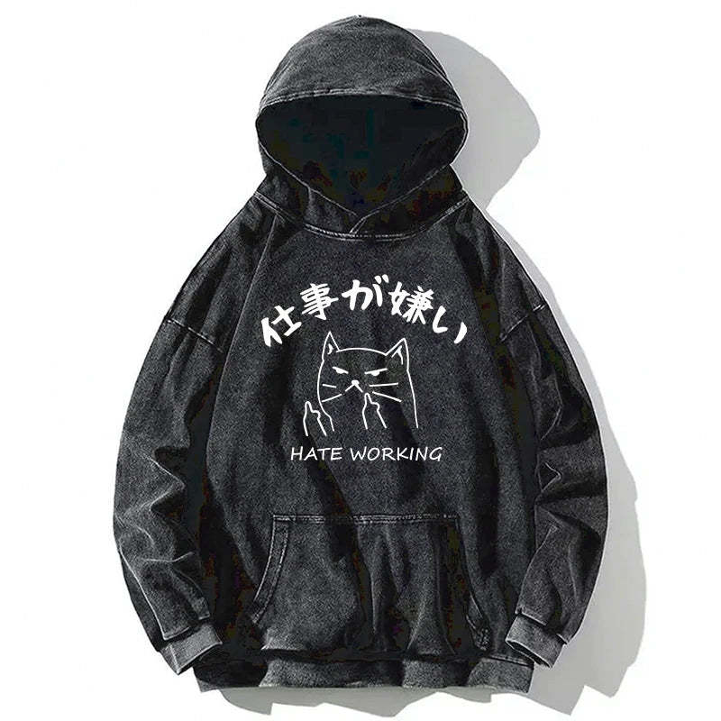Tokyo-Tiger A Cat That Hates Work Washed Hoodie-tokyo-tiger