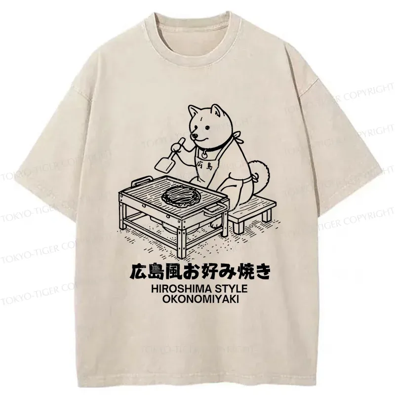 Tokyo-Tiger Cute Dog Okonomiyaki Washed T-Shirt