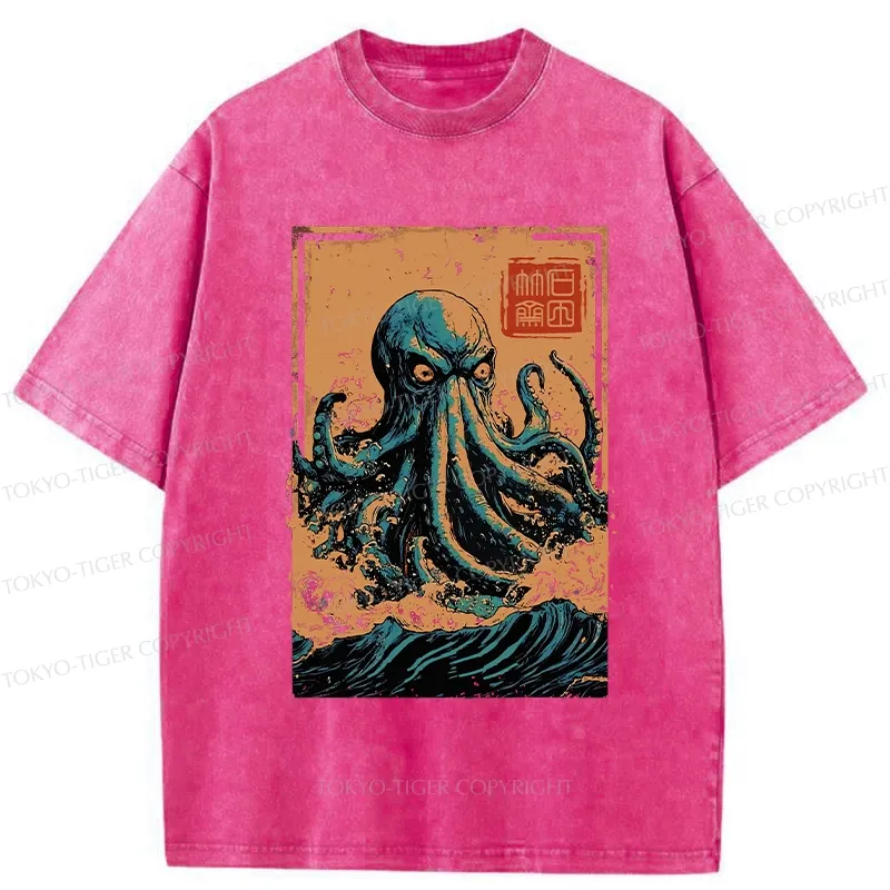 Tokyo-Tiger The Great Wave Off Octopus Washed T-Shirt