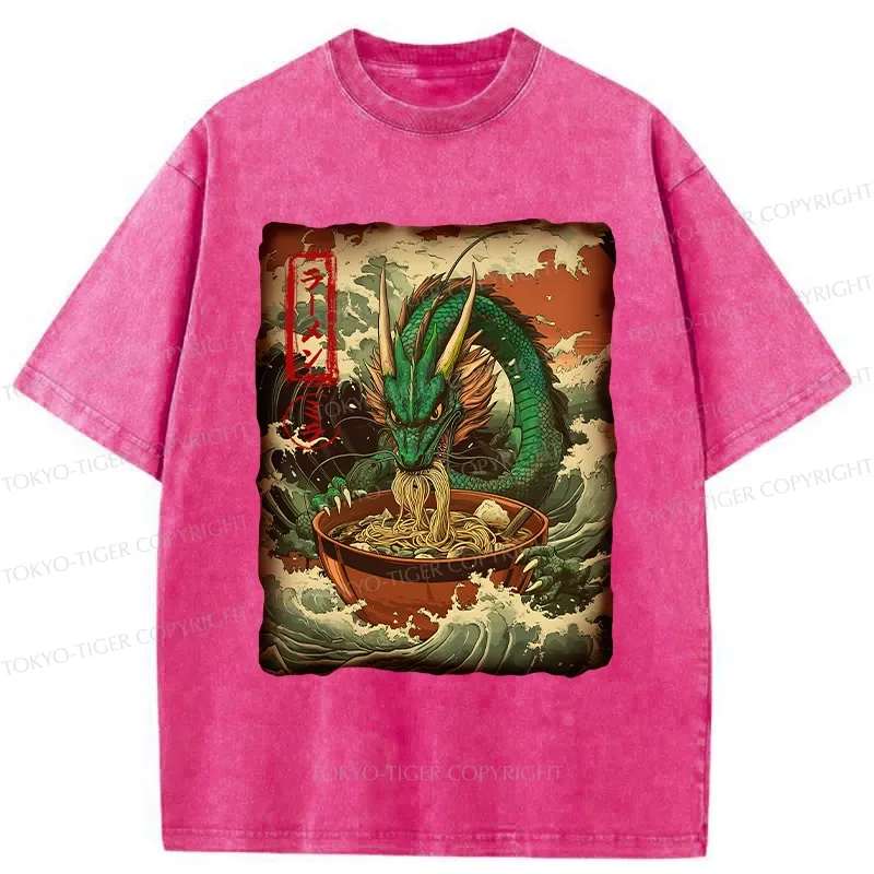 Tokyo-Tiger Ramen Lover Giant Dragon Washed T-Shirt