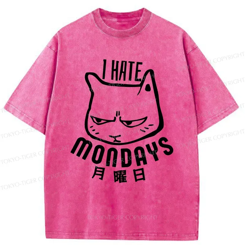 Tokyo-Tiger Cat Hate Monday Washed T-Shirt