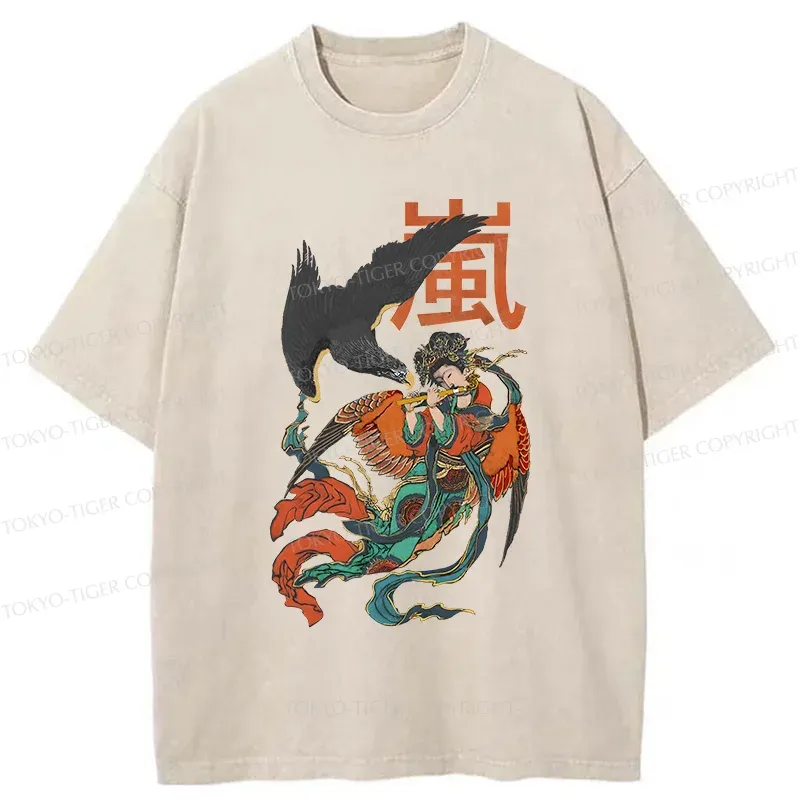 Tokyo-Tiger Japanese mural Washed T-Shirt