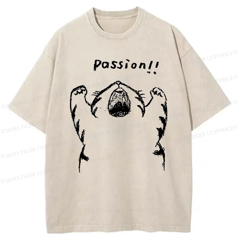 Tokyo-Tiger Passion Funny Cat Washed T-Shirt